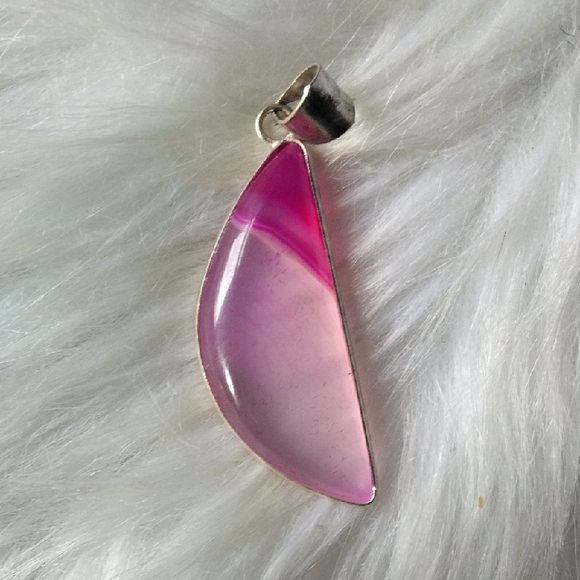 Jewelry - Pink Agate Moon Silver Plated Stone Necklace Pendant
